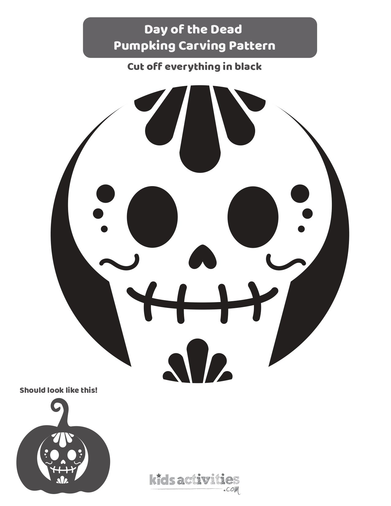 Skeleton / Sugar Skull (Free Pumpkin Stencil - Pumpkin Pattern inside Printable Dia De Los Muertos Pumpkin Carving Stencil