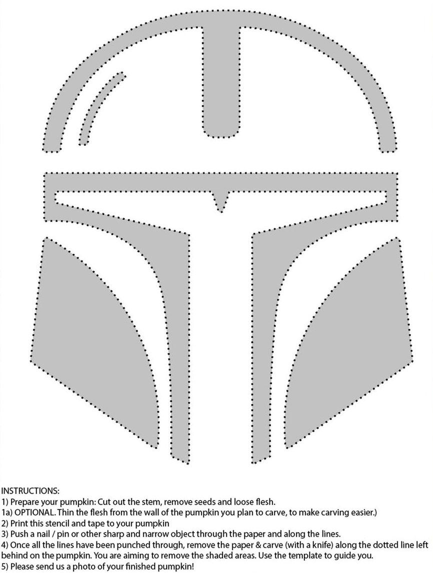 Star Wars: Mandalorian (Free Pumpkin Stencil - Pumpkin Pattern in Printable Mandalorian Pumpkin Stencil