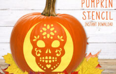 Sugar Skull Pumpkin Stencil, Printable Pumpkin Stencil, Jack O' Lantern,  Day Of The Dead Pumpkin Carving Stencil Template, Instant Download - Etsy pertaining to Printable Dia De Los Muertos Pumpkin Carving Stencil