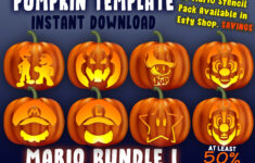 Super Mario Bundle 1 Pumpkin Carving Stencil Halloween Template A4 in Printable Bowser Pumpkin Stencil