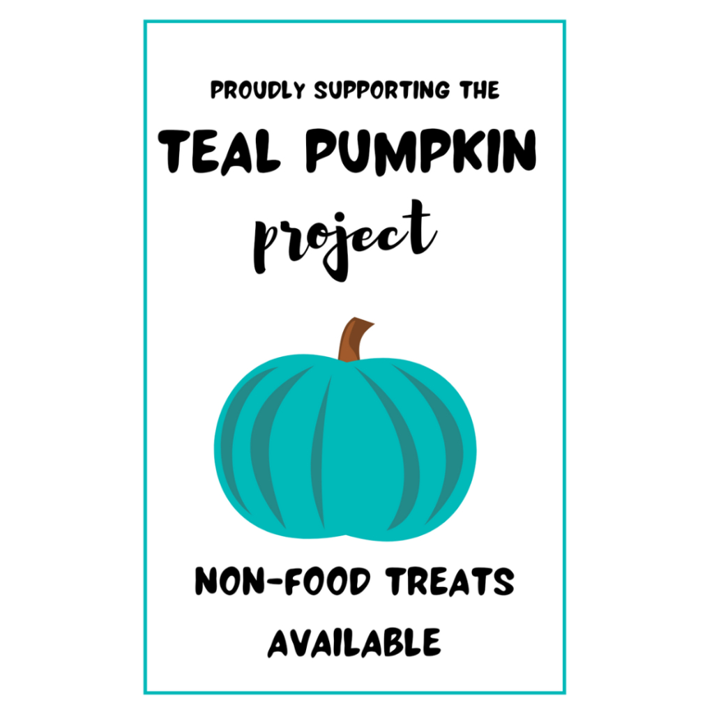 Teal Pumpkin Project Halloween Sign & Printables For Kids W/ Food in Teal Pumpkin Project Printable Sign
