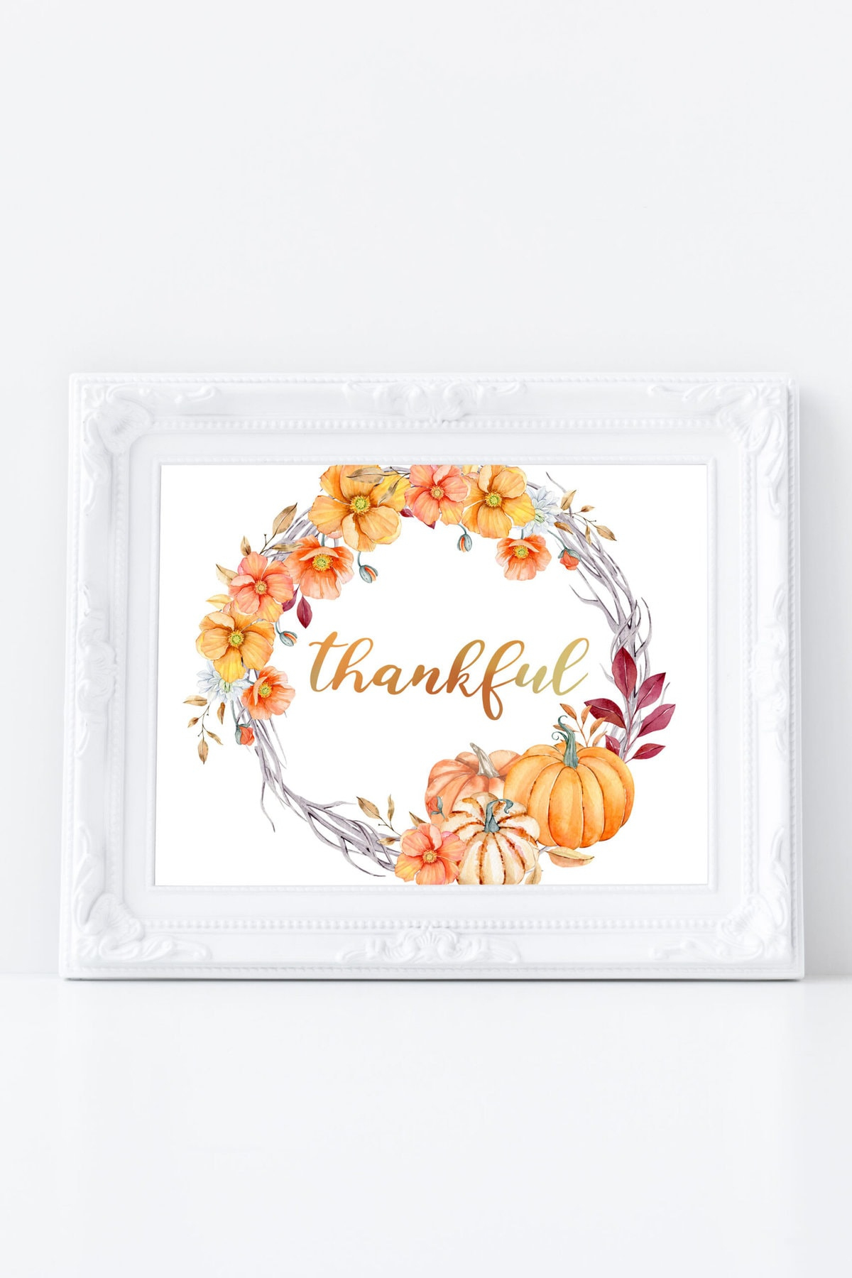 Thankful Watercolor Pumpkin Wreath Printable Art with regard to Pumpkin Picture Frame Printable