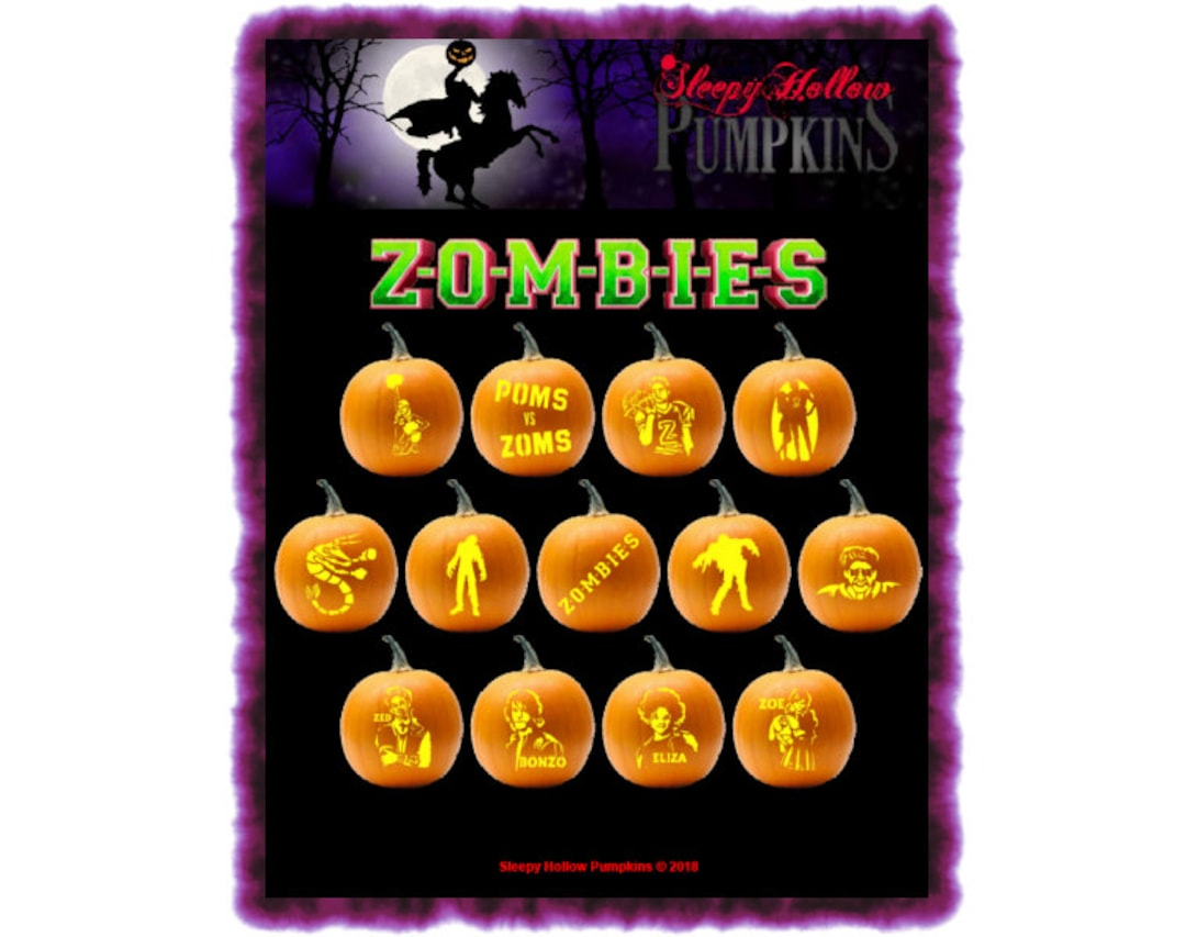 Z-O-M-B-I-E-S Pumpkin Carving Patterns - Printable Pdf - Etsy for Age of The Zombie Pumpkins